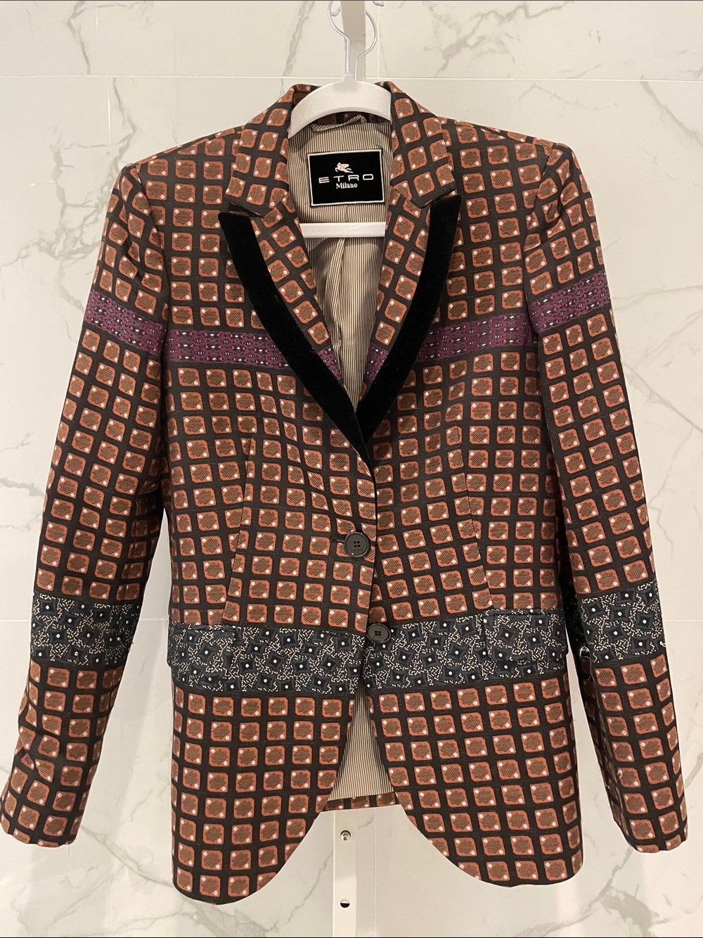 Etro Geometric Blazer with Velvet Lapels Size 44